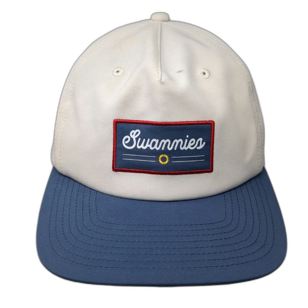 Swannies 5 Panel White Blue One Size Snapback Patch Golf Hat Performance Sport
